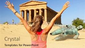 Presentation with tourist - Beautiful presentation theme featuring woman-tourist-temple-of-concordia backdrop and a blonde colored foreground