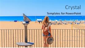  Presentation with algarve - PPT theme featuring woman-tourist-travel-in-portugal background and a light blue colored foreground