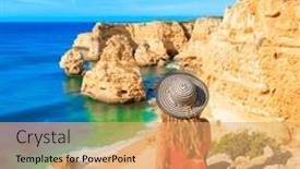  Presentation with algarve - Slide set consisting of woman-tourist-travel-in-portugal background and a yellow colored foreground