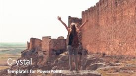  Presentation with cliff - Slide set featuring woman-tourist-travel-in-spain background and a violet colored foreground