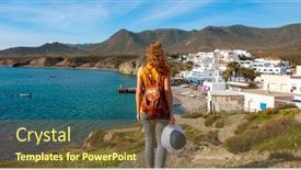  Presentation with traveler - Slide set with woman-tourist-traveler-la-isleta background and a tawny brown colored foreground