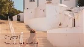  Presentation with tourist - Theme with woman-tourist-traveling-in-portugal background and a coral colored foreground