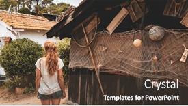  Presentation with oyster - PPT theme featuring woman-tourist-visiting-oyster-village background and a tawny brown colored foreground