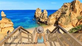  Presentation with algarve - PPT layouts enhanced with woman-tourist-visiting-portugal-beach background and a  colored foreground
