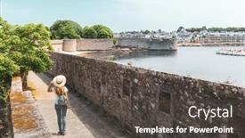  Presentation with sad woman walking - Theme consisting of woman-tourist-walking-in-concarneau background and a dark gray colored foreground