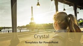  Presentation with eiffel tower paris france - Audience pleasing PPT layouts consisting of woman tourist walking in front of the eiffel tower in paris france backdrop and a yellow colored foreground