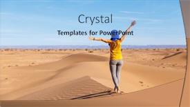  Presentation with sahara - Presentation design featuring woman-tourist-walking-on-sand background and a light blue colored foreground