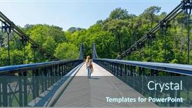  Presentation with tourist - Slide set enhanced with woman-tourist-walking-on-supended background and a ocean colored foreground