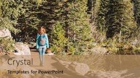  Presentation with walking trail - Audience pleasing presentation theme consisting of woman tourist walking on trail near bear lake at autumn in rocky mountain national park colorado usa backdrop and a coral colored foreground