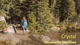  Presentation with walking trail - Colorful slides enhanced with woman tourist walking on trail near bear lake at autumn in rocky mountain national park colorado usa backdrop and a tawny brown colored foreground