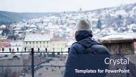  Presentation with sighisoara - Beautiful PPT theme featuring woman tourist - winter city break in sighisoara romania backdrop and a ocean colored foreground