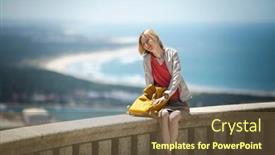  Presentation with backpack - Slide deck with woman-tourist-with-a-backpack background and a tawny brown colored foreground