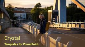  Presentation with backpack - Presentation design featuring woman-tourist-with-a-backpack background and a  colored foreground