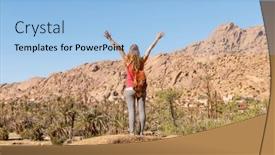  Presentation with morocco - Slides with woman-tourist-with-arms-outstretched background and a light blue colored foreground