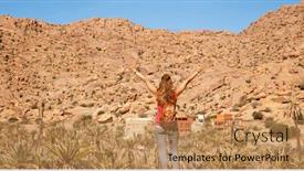  Presentation with morocco - Presentation theme featuring woman-tourist-with-arms-raised background and a coral colored foreground