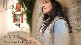  Presentation with wall street - Presentation having woman-tourist-with-dark-hair background and a coral colored foreground