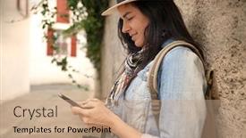  Presentation with wall street - Presentation theme having woman-tourist-with-dark-hair background and a coral colored foreground