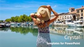  Presentation with tourist - PPT layouts consisting of woman-tourist-with-dress background and a teal colored foreground