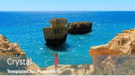  Presentation with algarve - Slide set featuring woman-tourist-with-red-dress background and a teal colored foreground