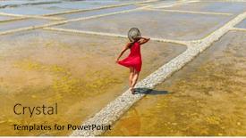  Presentation with marsh - Presentation having woman-tourist-with-red-dress background and a gold colored foreground