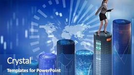  Presentation with trading online - Beautiful presentation theme featuring woman trader in online trading backdrop and a ocean colored foreground