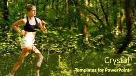  Presentation with woman runner - Cool new PPT theme with woman trail runner from a complete series of photos backdrop and a tawny brown colored foreground