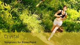  Presentation with woman runner - Beautiful slides featuring woman trail runner from a complete series of photos backdrop and a gold colored foreground
