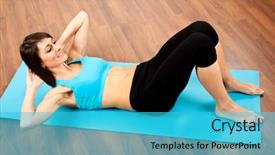  Presentation with abdominal - Audience pleasing slide set consisting of woman training abdominal on the floor in the gym backdrop and a cyan colored foreground
