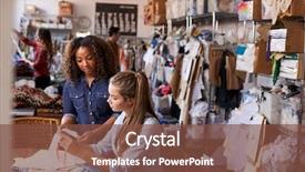  Presentation with manufacturing - Audience pleasing presentation design consisting of woman training apprentice at clothes backdrop and a tawny brown colored foreground