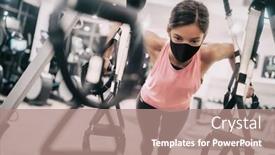  Presentation with face mask - Beautiful PPT layouts featuring woman-training-at-gym-wearing backdrop and a coral colored foreground