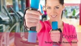  Presentation with club training - PPT theme consisting of woman training in a fitness club close-up background and a coral colored foreground