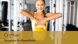  Presentation with gym ball - Theme enhanced with woman-training-in-a-gym background and a gold colored foreground