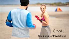  Presentation with coach - Cool new presentation design with woman-training-kickbox backdrop and a soft green colored foreground