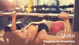  Presentation with press - Cool new slide deck with woman training on bench press backdrop and a coral colored foreground