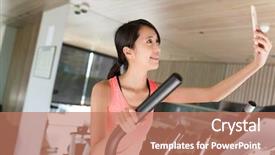  Presentation with report training - PPT theme enhanced with woman training on elliptical machine background and a  colored foreground