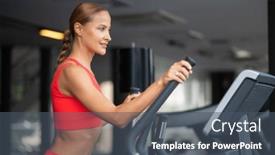  Presentation with machine - Slide set with woman-training-on-the-elliptical and a dark gray colored foreground