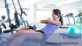  Presentation with training - Slide deck with woman-training-sit-up background and a teal colored foreground