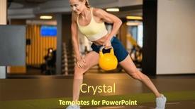  Presentation with training - Slides featuring woman-training-with-a-kettlebell background and a  colored foreground