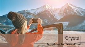  Presentation with travel - Slide set enhanced with woman-travel-exploring-enjoying background and a coral colored foreground