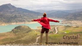  Presentation with travel - Slides with woman-travel-in-andalusia-zahara background and a coral colored foreground