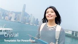  Presentation with city map - PPT theme consisting of woman travel in hong kong and using city map background and a teal colored foreground