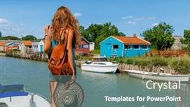  Presentation with travel - Theme consisting of woman-travel-in-ile-d background and a gray colored foreground