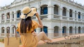  Presentation with taiwan - Presentation theme enhanced with woman-travel-in-kinmen background and a coral colored foreground