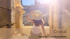 Presentation with roman theatre - Presentation theme with woman-travel-in-spain-roman background and a coral colored foreground