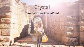  Presentation with roman theatre - Presentation design featuring woman-travel-in-spain-roman background and a lemonade colored foreground