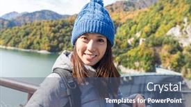  Presentation with japan travel - Amazing presentation theme having woman travel in tateyame of japan backdrop and a ocean colored foreground