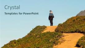  Presentation with hill road - Slides featuring woman-traveler-climbs-a-country background and a light blue colored foreground