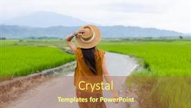  Presentation with paddy field - Presentation theme with woman-traveler-enjoy-the-view background and a red colored foreground