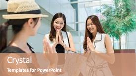  Presentation with city map - Beautiful presentation design featuring woman traveler holding city map backdrop and a coral colored foreground