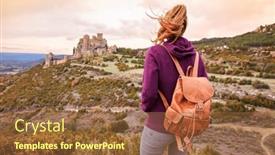  Presentation with traveler - PPT layouts featuring woman-traveler-in-aragon-loarre background and a tawny brown colored foreground